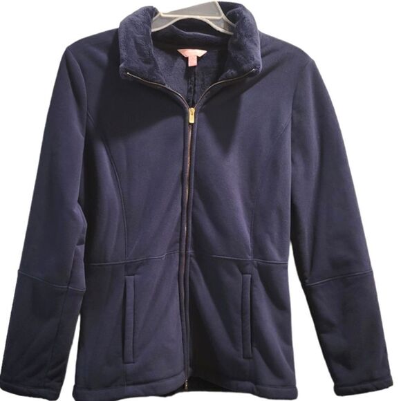 Lilly Pulitzer Grace Fleece Zip Up Jacket Navy Medium - Picture 1 of 5